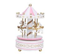 Carillon Merry-Go-Round, Cavalli Che Girano con la Riproduzione di Musica, Grande Anniversario Romantico Compleanno Natale Matrimonio di San Valentino(Bianco e Rosa)