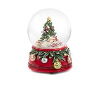 Carillon Natalizio con Globo di Neve, Decorazione con Cagnolino, Albero di Natale e Base Rossa, Sfera in Vetro con Neve, Ornamenti Festivi e Decorazioni Invernali