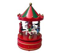 Carillon natalizio giostra rossa con cavalli e melodia Jingle Bells in legno