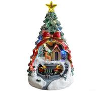 Carillon rotante a forma di treno natalizio con luci a LED, melodie festive, decorazione per villaggio in resina a doppia potenza, decorazione per la casa, centrotavola, dimensioni 18 x 18 x 20 cm o