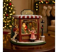 Carillon Villaggio Natalizio Babbo Natale - Toy Shop con Luci E Musica Timer 1/6h - Decorazione in Resina E Vetro 20cm