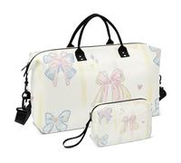 Carina borsa da viaggio con fiocco fresco blu in polvere per passare la notte, borsa da allenamento per week-end/notte con borsa da toilette da viaggio, multifunzionale