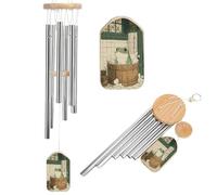 Carina rana seduta in un barile di legno vasca da bagno campanelli a vento commemorativo tono profondo scacciaspiriti con 6 tubi in alluminio decorazione da giardino esterno cortile