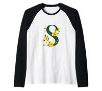 Carina Tshirt Lettera S. LA Lettera S con Fiori E Foglie Maglia con Maniche Raglan