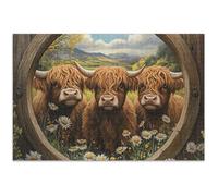 Carine Highland Cows, puzzle floreali in legno, 500 pezzi, per adulti, animale, divertente puzzle personalizzato con elefante bianco, idea regalo per feste, 50 x 37 cm