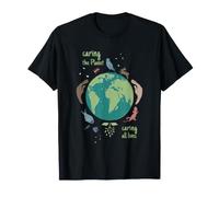 Caring The Planet Caring all Lives Green Planet Earth Day Maglietta