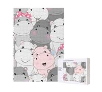 Carini cuccioli di ippopotamo,Puzzle in legno da 300 pezzi per adulti e adolescenti
