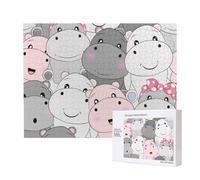 Carini cuccioli di ippopotamo,Puzzle in legno da 500 pezzi, gioco di famiglia, puzzle per adulti e adolescenti, decorazioni per la casa