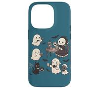 Carino accogliente Halloween Gothic Ghost Tea Party Cat Pastel Blue Custodia per iPhone 14 Pro