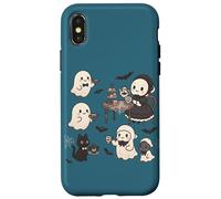Carino accogliente Halloween Gothic Ghost Tea Party Cat Pastel Blue Custodia per iPhone X/XS
