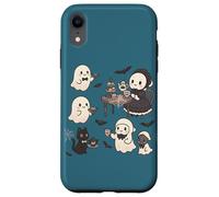 Carino accogliente Halloween Gothic Ghost Tea Party Cat Pastel Blue Custodia per iPhone XR