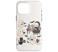 Carino accogliente Halloween gotico fantasma Tea Party pipistrelli gatto crema Custodia per iPhone 16 Pro Max