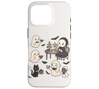 Carino accogliente Halloween gotico fantasma Tea Party pipistrelli gatto crema Custodia per iPhone 16 Pro