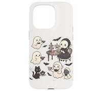 Carino accogliente Halloween gotico fantasma Tea Party pipistrelli gatto crema Custodia per iPhone 15 Pro