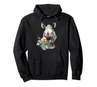 Carino Acquerello Bambino Rinoceronte Tropicale Floreale Jung Felpa con Cappuccio