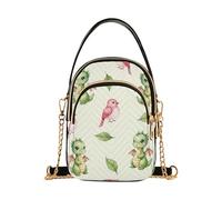 Carino Acquerello Draghi Uccelli Beige Sopra Spalla Borse Signora Telefono Cellulare Borsa a Catena Tracolla Stampa Floreale Cerniera Satchel Tote, 15 cm × 21,1 cm × 7,9 cm