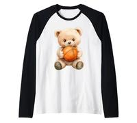 Carino Acquerello Teddy Bear Giocatore di Basket Maglia con Maniche Raglan