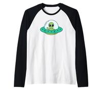 Carino Alien UFO Spazio Avventura Grafica Maglia con Maniche Raglan