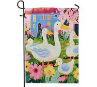 carino anatra bandiera giardino cartone animato animale fiore albero piante villaggio fattoria divertente colorato lino piccolo mini vacanza doppio lato grande festa cortile casa prato parete interna