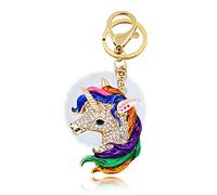 Carino Animal Design Car Keychains per le donne delle ragazze con palla di pelliccia bianca, Unicorno viola, Etichettalia unica