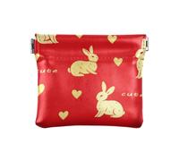 Carino Animale Coniglio San Valentino Cartone Animale Rosso Oro PU Cuoio Cambiamento Borsa Unico Mini Coin Purse Pouch per le Donne, Carino coniglio animale San Valentino Cartone animato oro rosso, 1