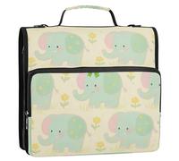 Carino Animale Verde Giallo Elefante 3,8 Pollici 3 Anelli Organizzatore Raccoglitore con Tracolla Multi-Tasca Cerniera Portfolio per Scuola Media Gestor de documentos