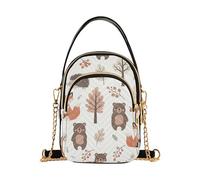 Carino animali del bosco orsi volpi donne sopra la borsa a tracolla telefono portafoglio catena tracolla borsa floreale stampa cerniera designer bombetta tote, 15 cm × 21,1 cm × 7,9 cm
