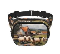 Carino animali della fattoria Marsupio quadrato a doppio strato con cinghia regolabile per attività all'aperto, nero, taglia unica, Nero , Taglia unica