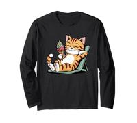 Carino Arancione Tabby Cat Ice Cream Cartoon Maglia a Manica