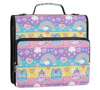 Carino Arcobaleno Colorato Bambini Doodle Cat 3 Anelli 1.5 "Zipper Raccoglitore con Maniglia Laege Capacità Portfolio Organizer per la Scuola