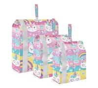 Carino Arcobaleno Colorato Bambini Doodle Gatto 3 Set di Imballaggio Borse Da Viaggio Pieghevole Sacchetti di Plastica Per Vestiti Sacchetti di Immagazzinaggio Trasparente Valigia Organ