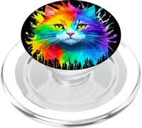 Carino arcobaleno gatto ritratto acquerello vibrante per gli uomini donne PopSockets PopGrip per MagSafe