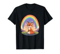 Carino Baby Fox sotto Rainbow Pastel Sky Scene Maglietta
