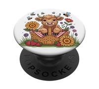 Carino Baby Highland Cow Cestino da picnic Fiori Farfalle PopSockets PopGrip Adesivo