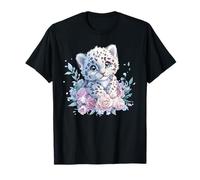 Carino Baby Leopard Con Sfondo Floreale Maglietta