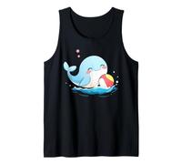 Carino Balena Kawaii Che Gioca a Palla da Spiaggia Divertimento Oceano Canotta