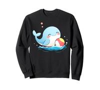 Carino Balena Kawaii Che Gioca a Palla da Spiaggia Divertimento Oceano Felpa