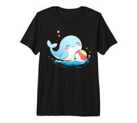 Carino Balena Kawaii Che Gioca a Palla da Spiaggia Divertimento Oceano Maglietta Premium