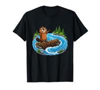 Carino Beaver Felice sulla Diga nel Fiume Foresta Maglietta