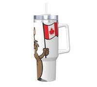 Carino Beaver Print 1,18 once Ice Bully con manico cannuccia tazza isolata sottovuoto - Thermos per bevande calde e fredde