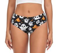 Carino Bianco Fantasma Halloween Modello Stampa Biancheria Intima Donne Funzionalità Copertura Completa Mutandine Stretch Casual Uso quotidiano, Nero , S