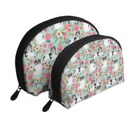 Carino Biewer Terrier cani rosa fiore floreale, Borsa per trucco a conchiglia Portamonete da donna Borsa da toilette piccola Borsa per cosmetici 2 pezzi