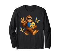Carino Bigfoot con Occhiali da Sole Supporto per la consapevolezza della sindrome di Down Maglia a Manica