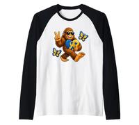 Carino Bigfoot con Occhiali da Sole Supporto per la consapevolezza della sindrome di Down Maglia con Maniche Raglan