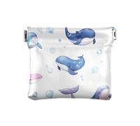 Carino blu balene PU pelle piccola moneta fantasia cambiamento borsa con chiusura per donne ragazzi ragazze, Carino Balene Blu, 4.33"(L) x 3.74"(W) x 0.39"(H), classico