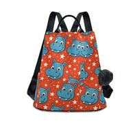 Carino blu Cartoon ippopotamo rosso moda zaino da donna, antifurto cerniera, multi tasca, resistente all'acqua stampato borsa