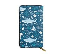 Carino Blu Pesce In Pelle Lungo Pochette Portafoglio Stampato In Pelle Moneybag Moda Borse Lungo Bifold In Pelle Pocketbook, Nero , Taglia unica