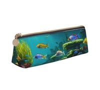 Carino Blue Fish Print Student Pencil Case Grande Capacità Triangolo Pouch Daily Essentials Scuola College