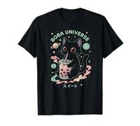 Carino Boba Cat in Space Kawaii Galaxy Bubble Tea Maglietta