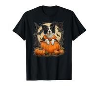 Carino Border Collie Cane Halloween Spettrale Pipistrelli Zucche Maglietta